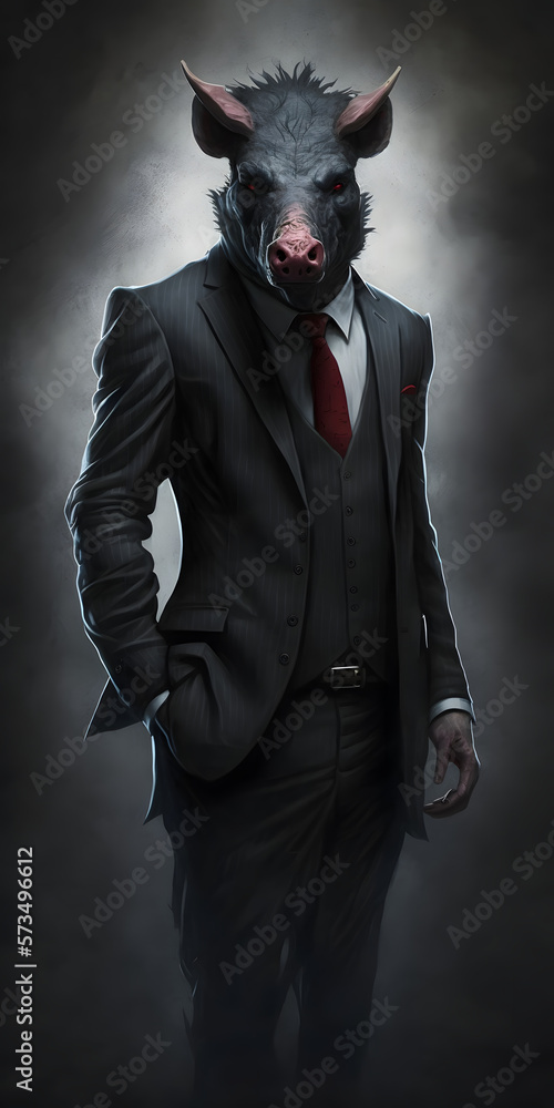 animal in a black suit with red tie, pig, business man, generative ai animal in a black suit with red tie, pig, business man, generative ai