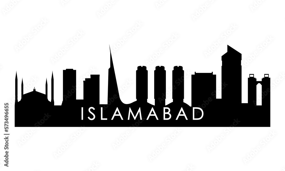Naklejka premium Islamabad skyline silhouette. Black Islamabad city design isolated on white background.