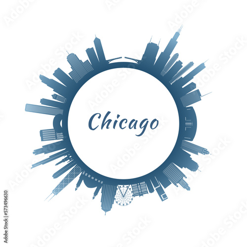 Chicago skyline with colorful buildings. Circular style. Stock vector illustration.