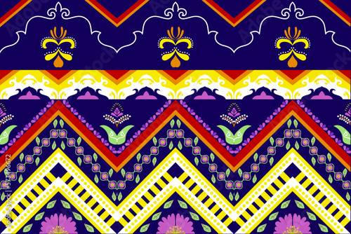 Motif geometric floral native traditional ethnic seamless pattern. Russian, Peruvian, American, African, Indian, Thai Styles. Design for fabric, sarong, textile, batik, carpet, clothing, fashion.