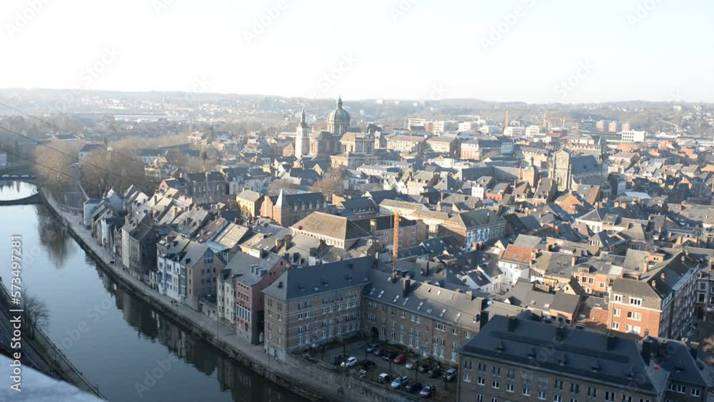 Top view of Namur, Belgium. Sambre river with cable car over it. Top view of Namur, Belgium. Sambre river with cable car over it.