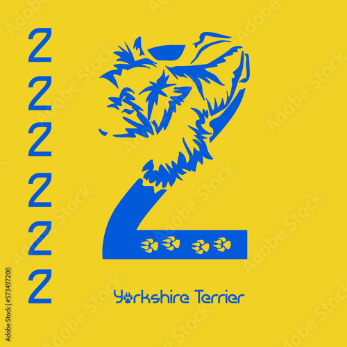 Unusual decorative font with a stylized image of a Yorkshire terrier. Typography with dogs based on gestalt design. Decoration with animals.