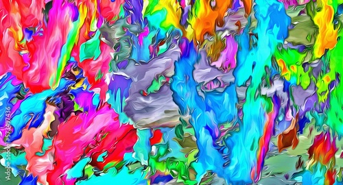 Obraz na płótnie Abstract psychedelic fractal background of stylized watercolor illustration, colored chaotically blurred spots and paint strokes of different sizes and shapes w salonie