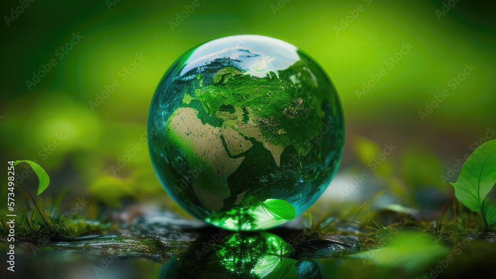 A Green World: The Significance of a Green Globe with Continents on blurred Natural Background. Happy earth day concept. Generative AI A Green World: The Significance of a Green Globe with Continents on blurred Natural Background. Happy earth day concept. Generative AI