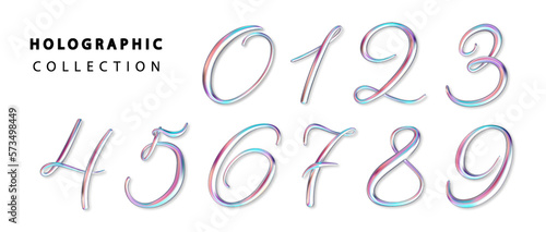 Holographic 3d realistic numbers isolated. Metallic number from zero to nine. Design element for festive party decoration. PNG