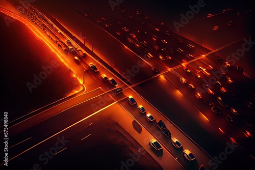 Aerial view of night busy t...