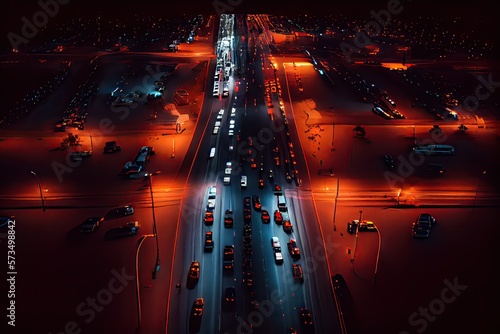 Aerial view of night busy t...