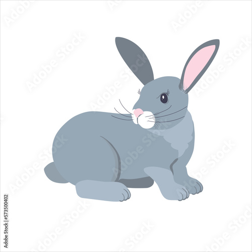 An attractive grey rabbit highlighted on a white background. Designer rabbit graphics for printing on invitations, holiday posters. Easter bunny. Vector. © Tata Pilip