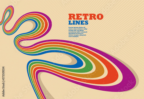 Retro lines vector abstract background, 3D dimensional perspective vintage graphic design art poster, wallpaper in a style of seventieth. © Sylverarts