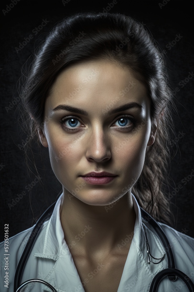 Young female doctor portrait. Close up M.D for National doctors day or women's history month generative ai Young female doctor portrait. Close up M.D for National doctors day or women's history month generative ai