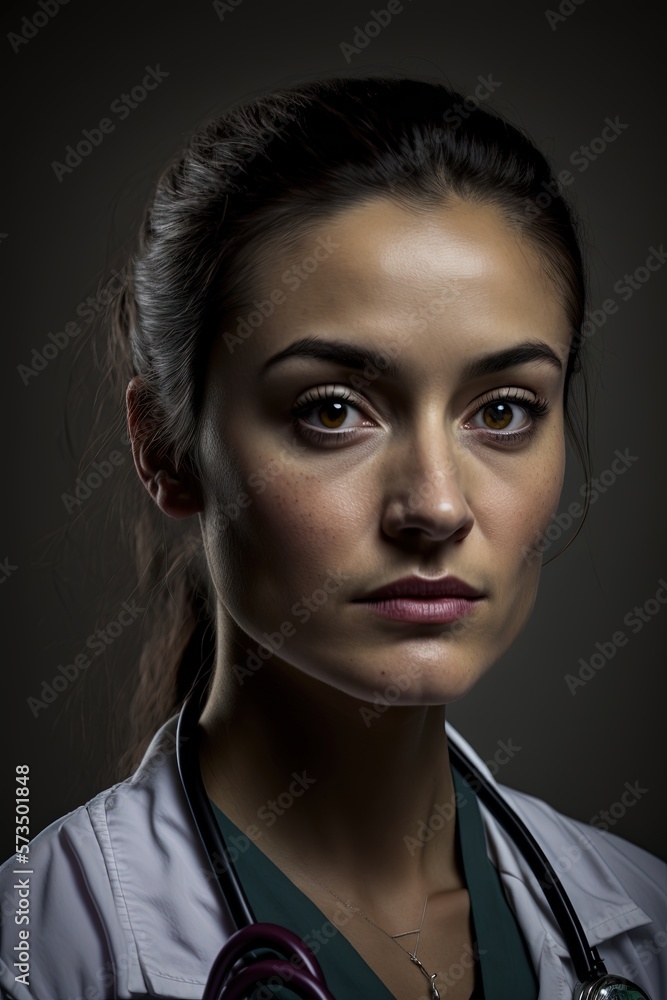 Young female doctor portrait. Close up M.D for National doctors day or women's history month generative ai