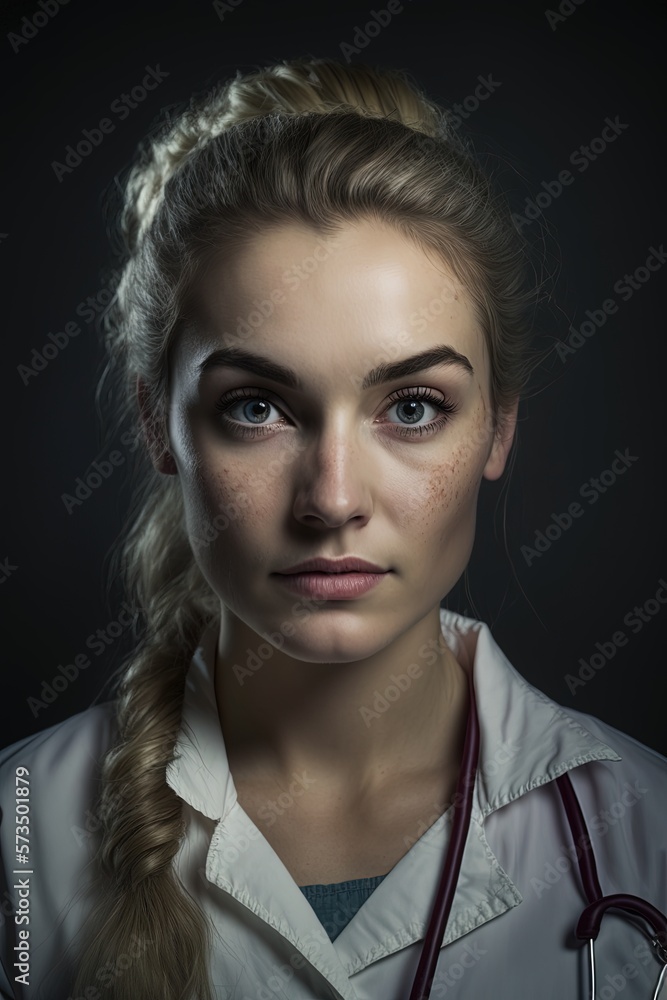 Young female doctor portrait. Close up M.D for National doctors day or women's history month generative ai Young female doctor portrait. Close up M.D for National doctors day or women's history month generative ai