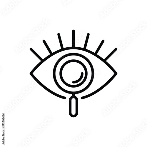 Ophthalmology thin line icon. Human eye under magnifier. Logo for vision correction clinic. Vector illustration.
