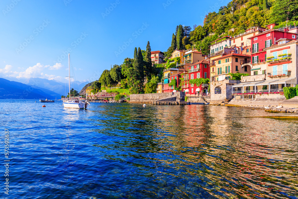Varenna town in Como lake district. Italian traditional lake village. Italy, Europe.