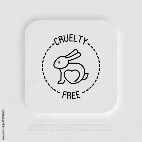 Cruelty free sign. Thin line icon of rabbit with heart. Symbol for beauty product. Modern vector illustration.