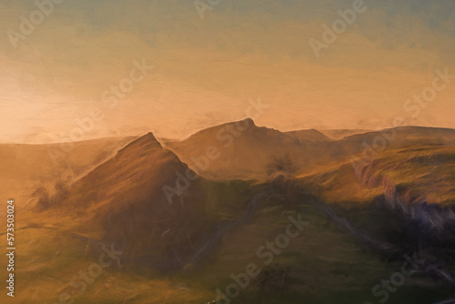 Digital painting of a sunset on Parkhouse Hill and Chrome Hill