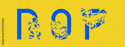 Set of letters N, O, P with Yorkshire terrier. Unusual decorative alphabet. Dog alphabet based on gestalt design