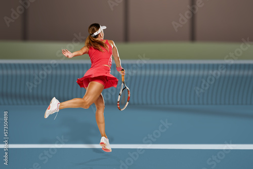 Back view of professional female tennis player serving © Denys Kurbatov
