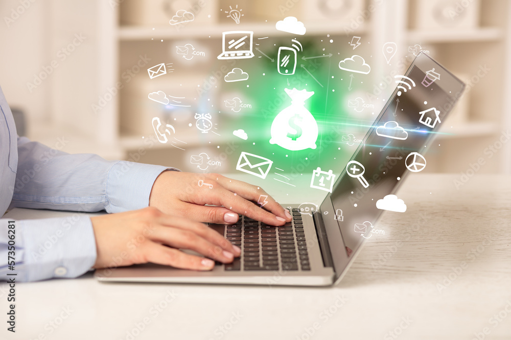 Businessman working on laptop with new business concept Businessman working on laptop with new business concept