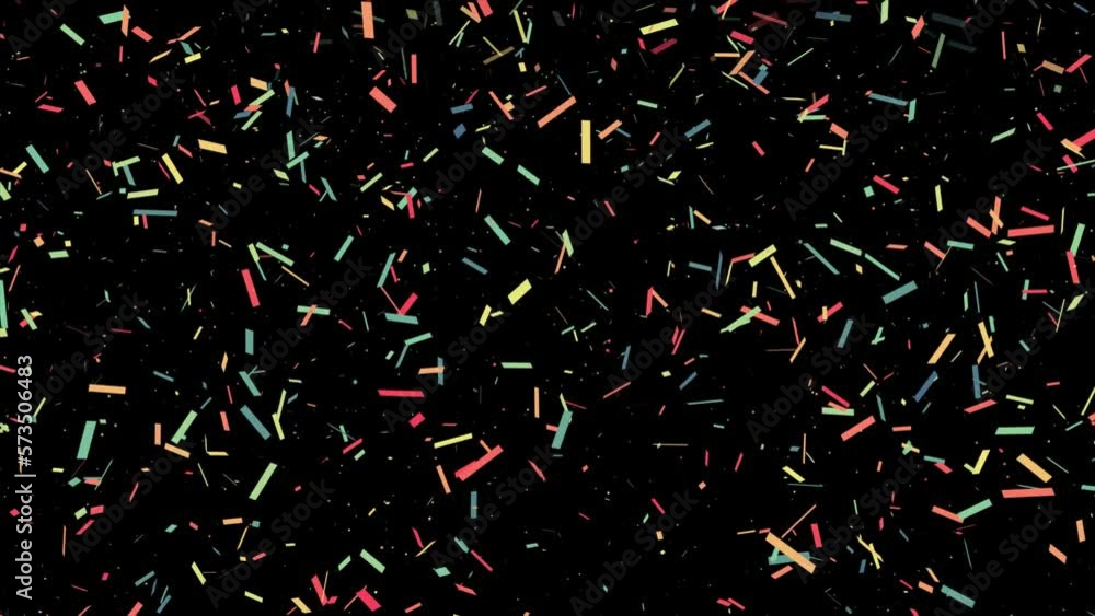 Colorful Confetti Particles Falling Over Black Background, Alpha
