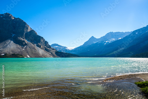 Banff National Park beautiful landscape. Bow Lake in summer time. Alberta, Canada. Canadian Rockies nature scenery.