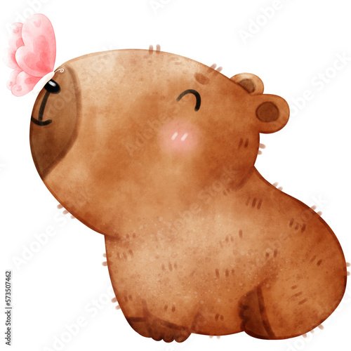 Cute capybara, capybara illustration, Watercolor capybara, happy capybara