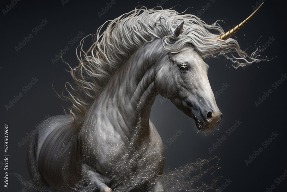Majestic unicorn on a dark background. Generative Ai. Majestic unicorn on a dark background. Generative Ai.