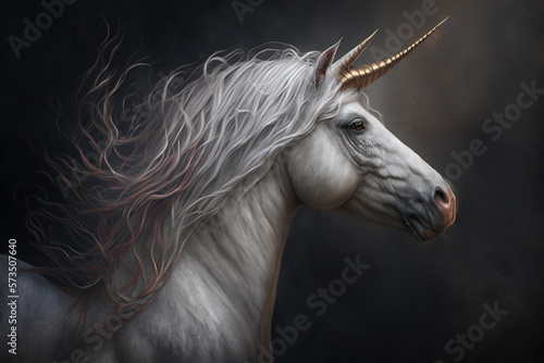 Majestic unicorn on a dark background. Generative Ai. 