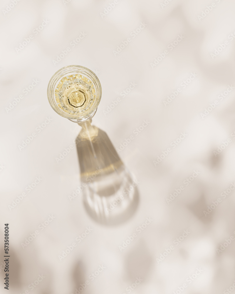 custom made wallpaper toronto digitalTop view of wineglass with white wine, leaves shadow and glare from glass at sunlight, summer alcohol drink background beige monochrome, creative aesthetic view of wine glass goblets style