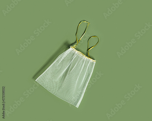 Fotografie Reusable produce bags, diy from organza textile, reusable packaging for fruits a
