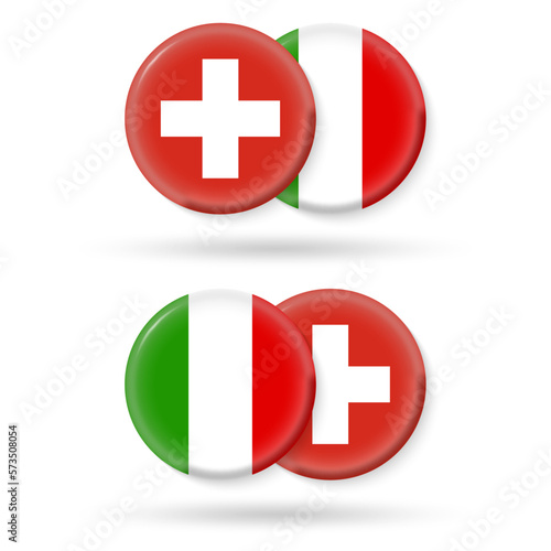 Switzerland and Italy circle flags. 3d icon. Round Italian and Swiss national symbols. Vector illustration.