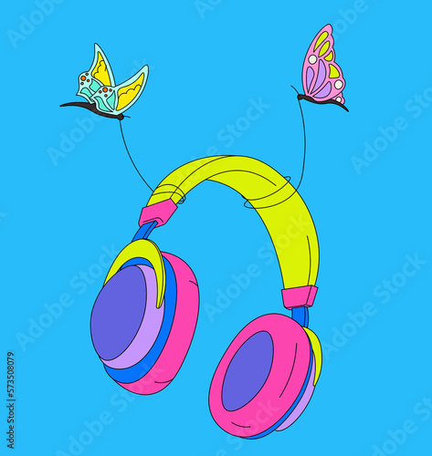 Butterflies holding headphones in the sky 