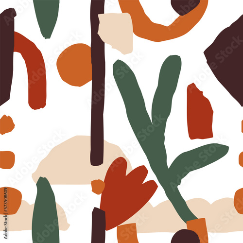 Abstract seamless pattern with random organic shapes. Creative collage contemporary print. Modern vector background for fabric, textile, wallpaper
