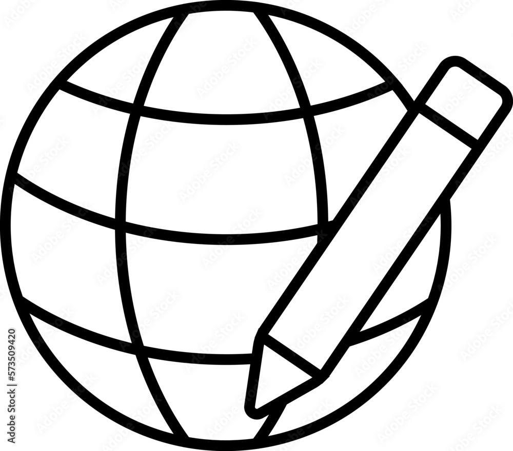 Naklejka premium globe, internet and web sites sign with with pencil or pen minimal icon illustration