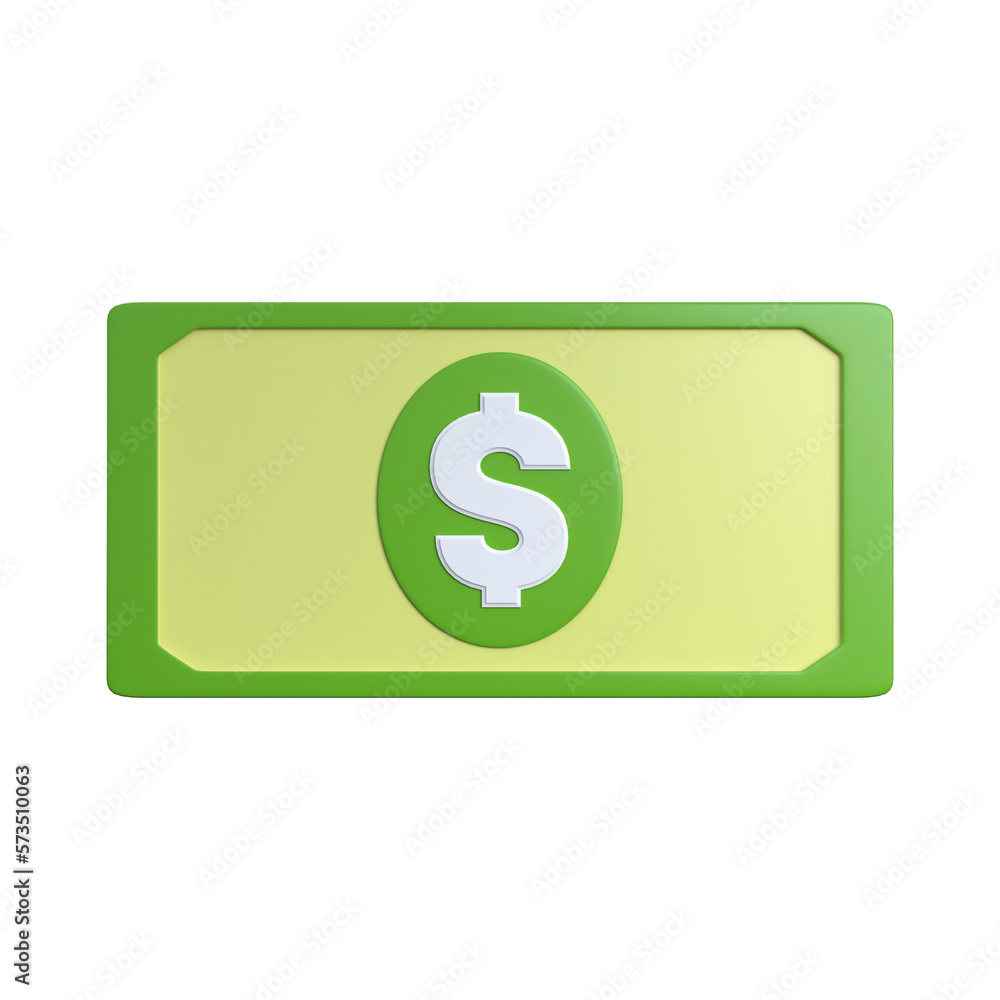 3D illustration of green dollar note with white dollar symbol 3D illustration of green dollar note with white dollar symbol