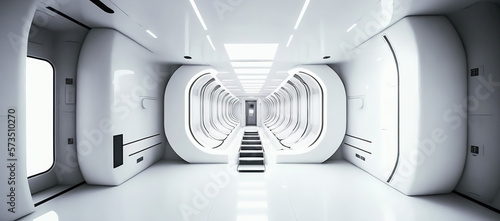 Futuristic white cosmic interior capsule hotel
