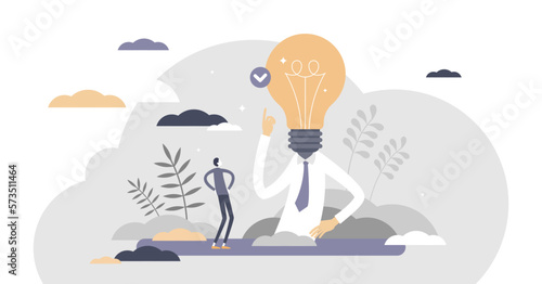 Eureka or AHA moment as idea solution discovery flat tiny persons concept, transparent background. Innovation breakthrough abstract scene illustration. Creativity business invention businessman.