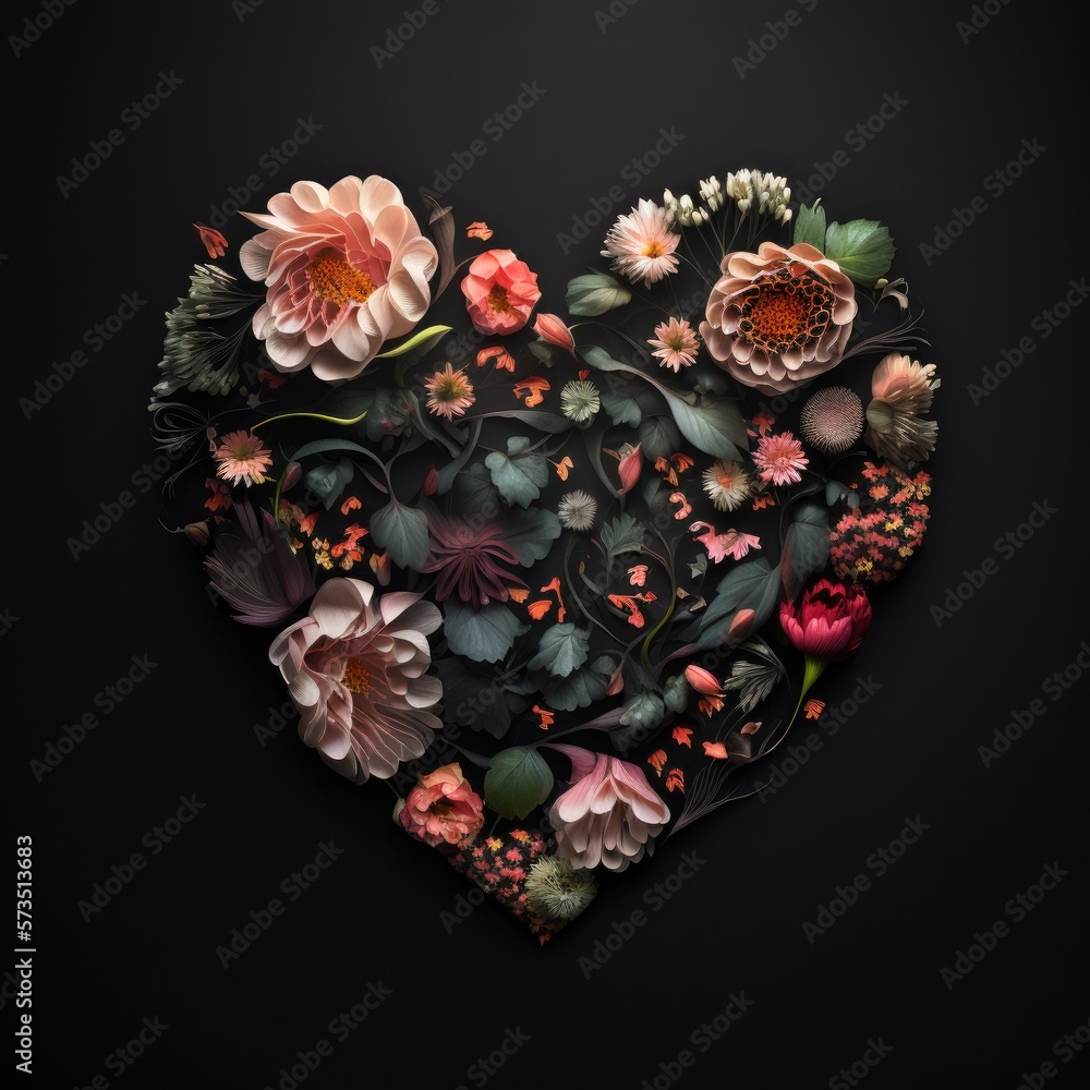Flower heart arrangement made with Generative AI