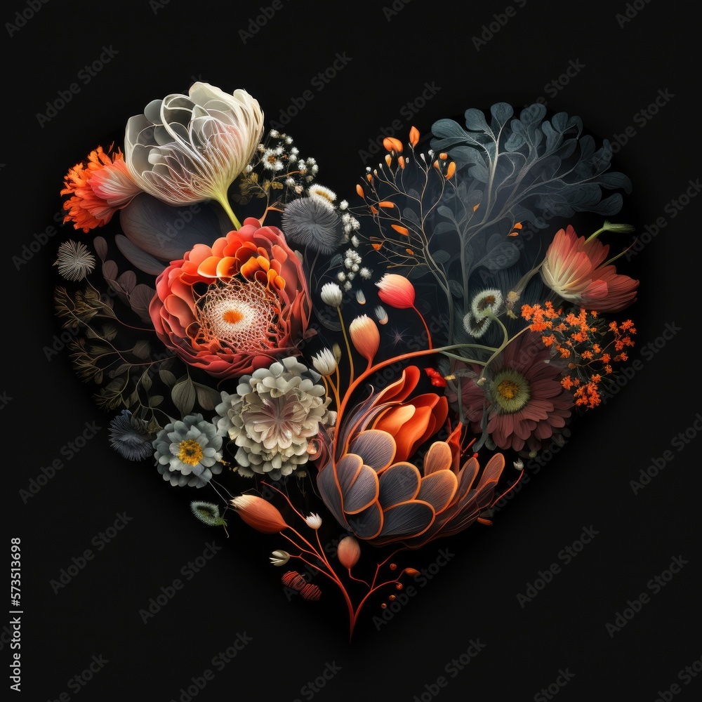 Flower heart arrangement made with Generative AI