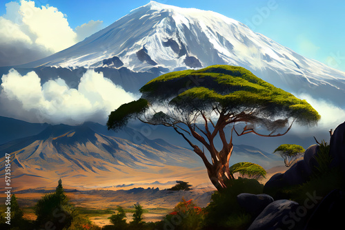 Kilimanjaro on african savannah realistic. Generative Ai