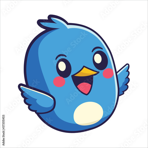 Cute blue bird illustration, Birdy cartoon character design. Minimalistic and childish with a bird silhouette.Vector happy bird character.