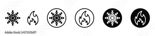 Snowflake and fire icons. Hot and cold icon symbol. Ice and fire icons in circle for apps and websites, vector illustration