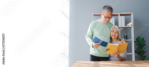 Elderly couple asian people grandfather and grandmother living together in retirement Concept of elderly health and health insurance.