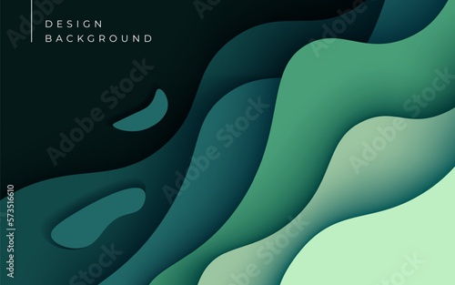 Multi layers green color texture 3D papercut layers in gradient vector banner. Abstract paper cut art background design for website template. Topography map concept or smooth origami paper cut