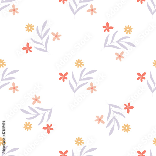 Spring floral print. Flowers and herbs seamless pattern. Background with rustic flowering. Botanical natural foliage and flowers digital paper. Model for textiles  paper  packaging  wallpaper and