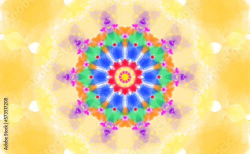 Abstract Mandala Art Background. Beautiful multicolor kaleidoscope texture. Unique kaleidoscope design.