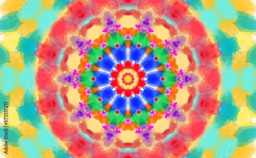 Abstract Mandala Art Background. Beautiful multicolor kaleidoscope texture. Unique kaleidoscope design.