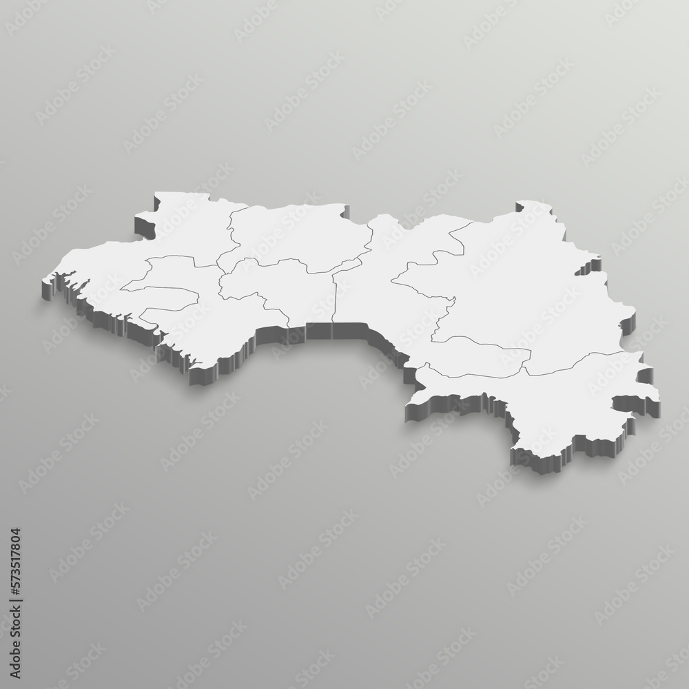 Obraz premium Fully editable 3d isometric white Guinea map with States or province in white isolated background.