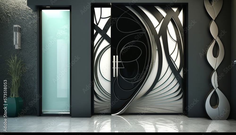 A beautiful modern front door creates a good impression of the house before entering the apartment A beautiful modern front door creates a good impression of the house before entering the apartment