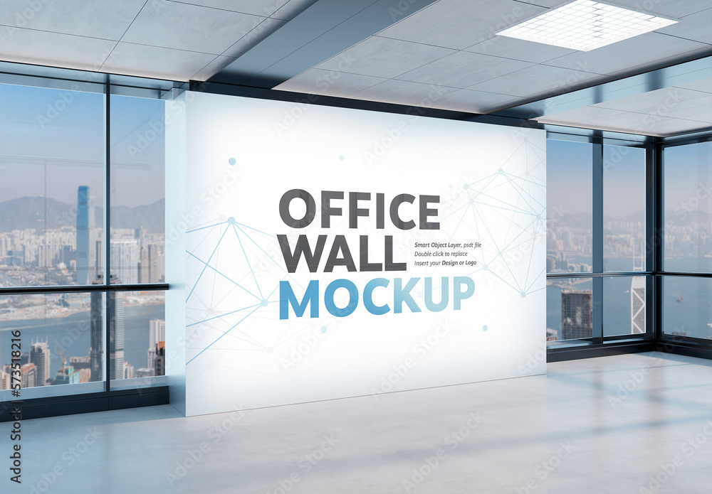 Blank Office Wall Interior with Bright Daylight Mockup Stock Template